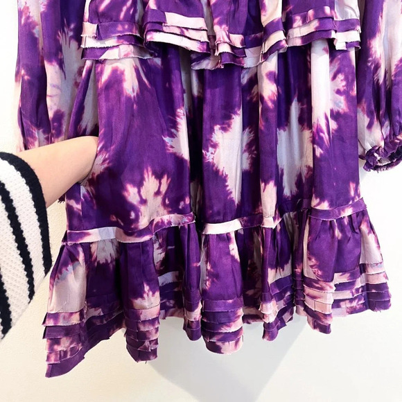 Ulla Johnson Emery 100% Silk Purple Tie Dye Mini Dress in Cassis Blur 00 NWT - Picture 8 of 15